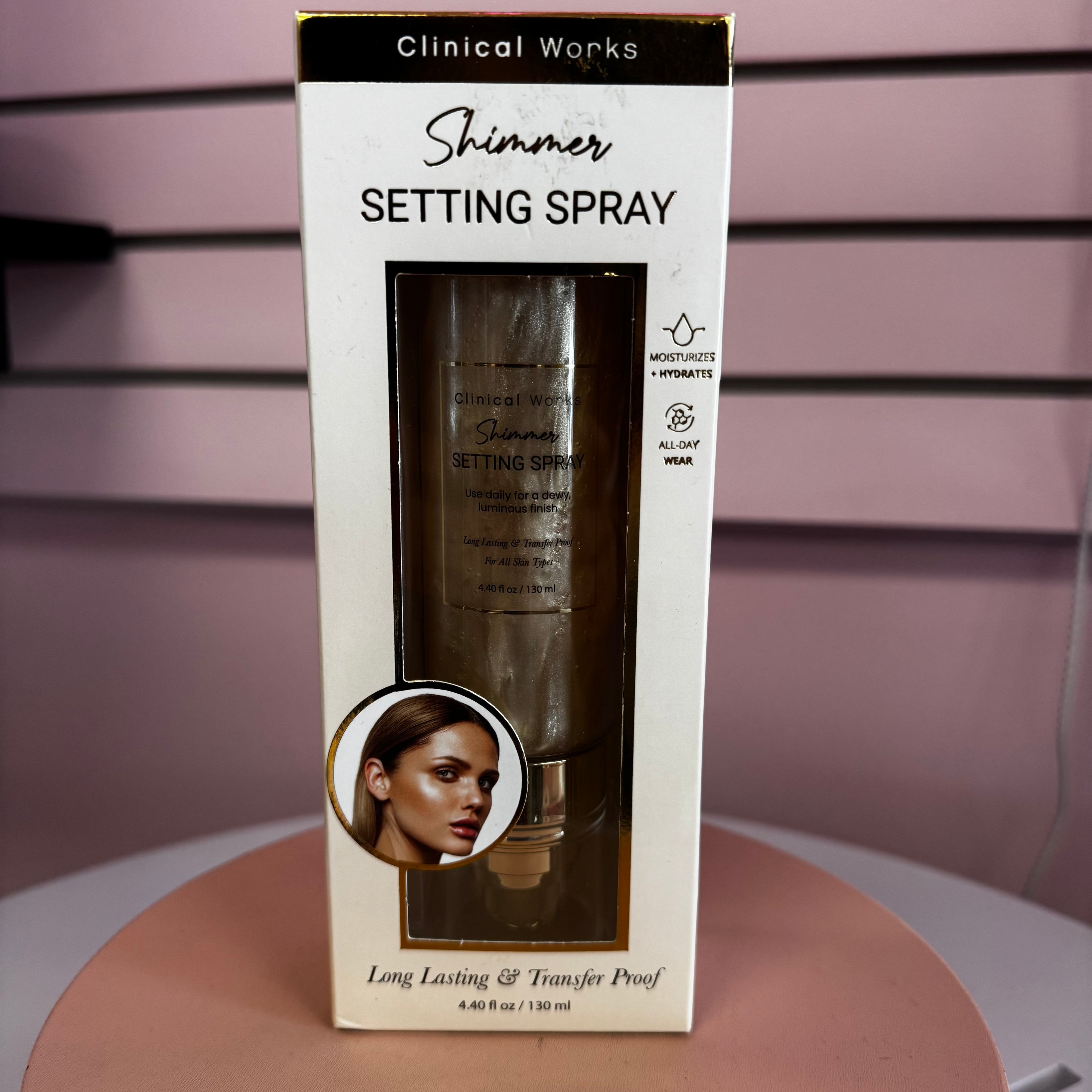 Clinical Works Shimmer Setting Spray – Long Lasting & Transfer Proof (4.40 fl oz / 130 mL)