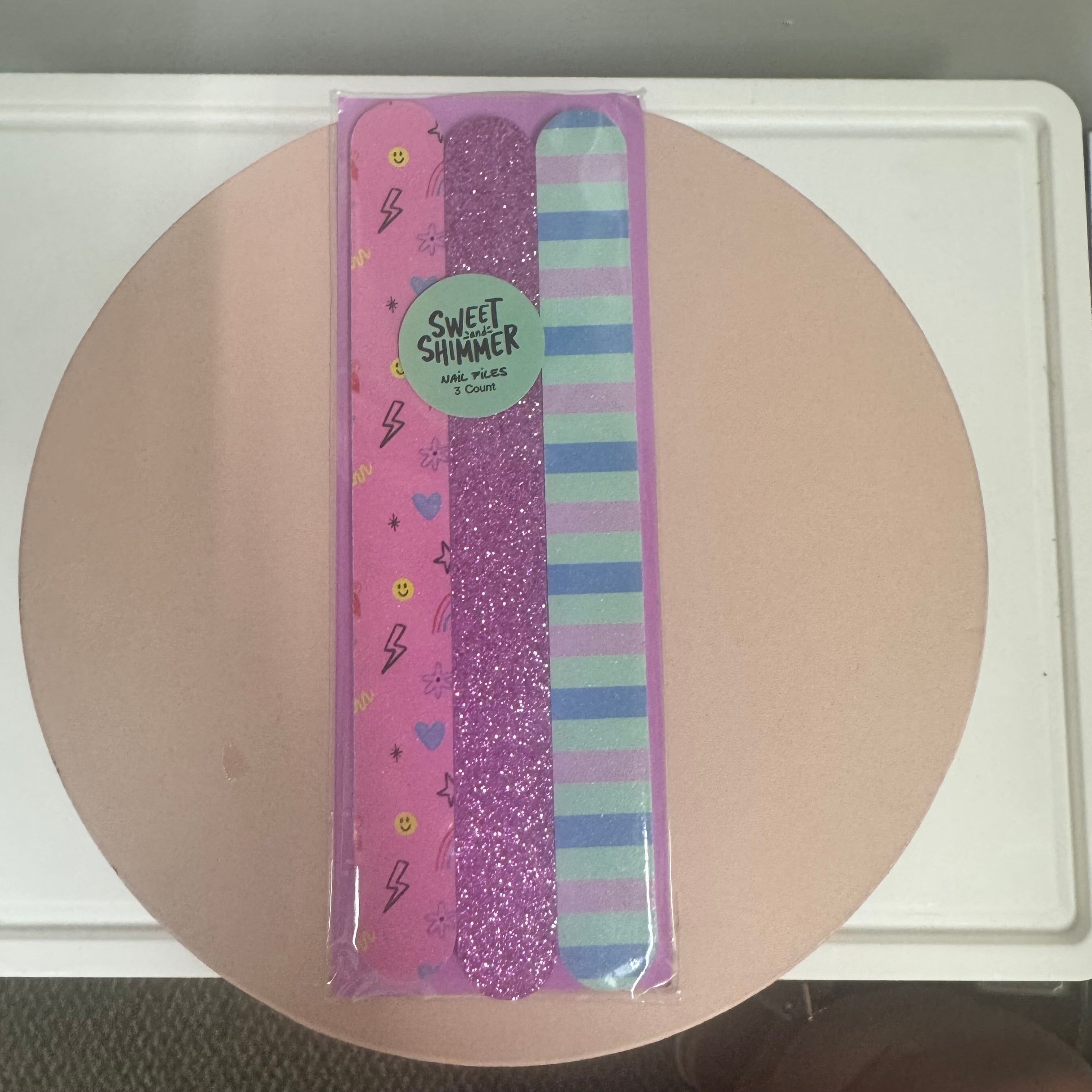 Sweet Shimmer Nail Files – 3 Count Set (Pink Lightning, Purple Glitter, Blue Stripe)