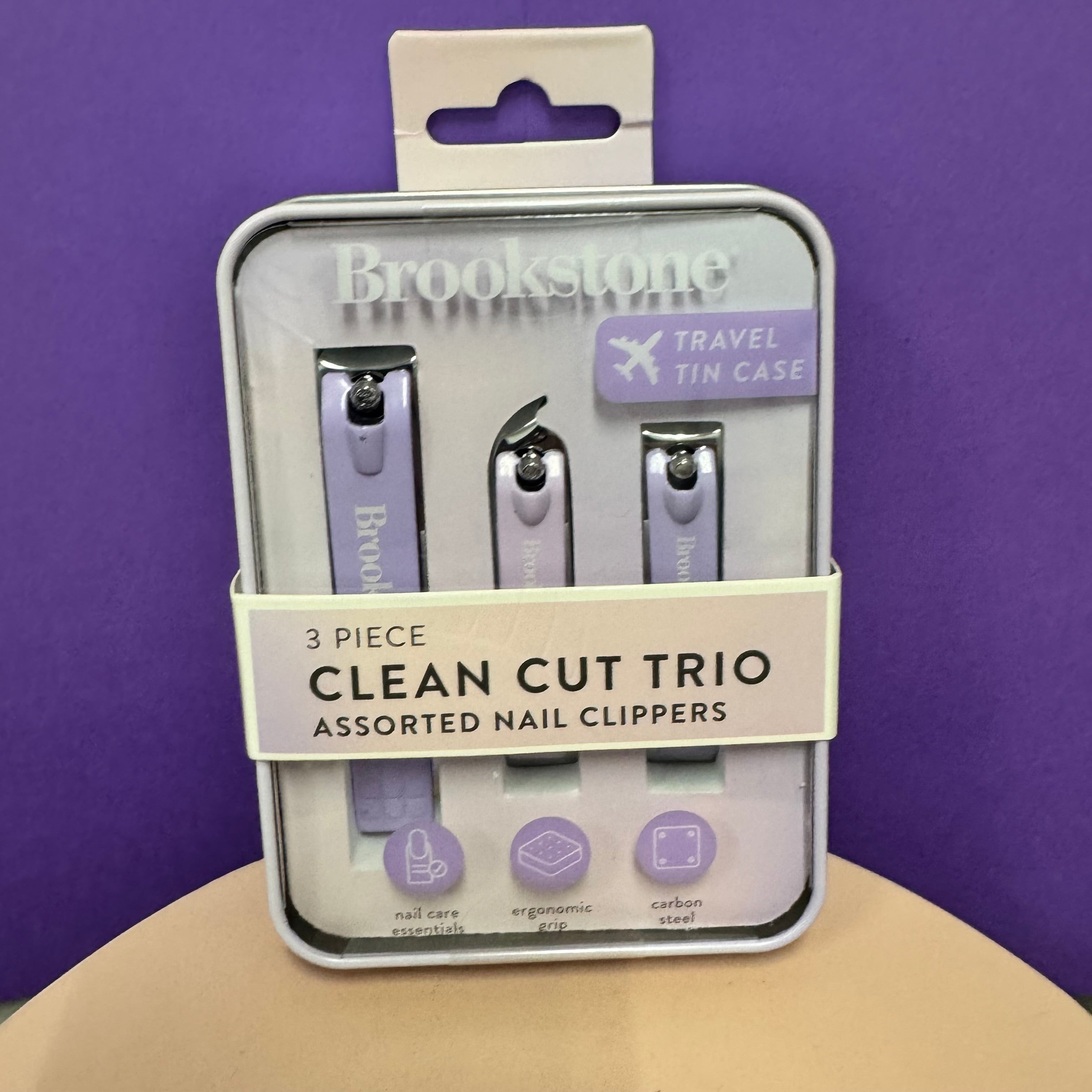 Brookstone Clean Cut Trio – 3‑Piece Assorted Nail Clippers with Travel Tin Case